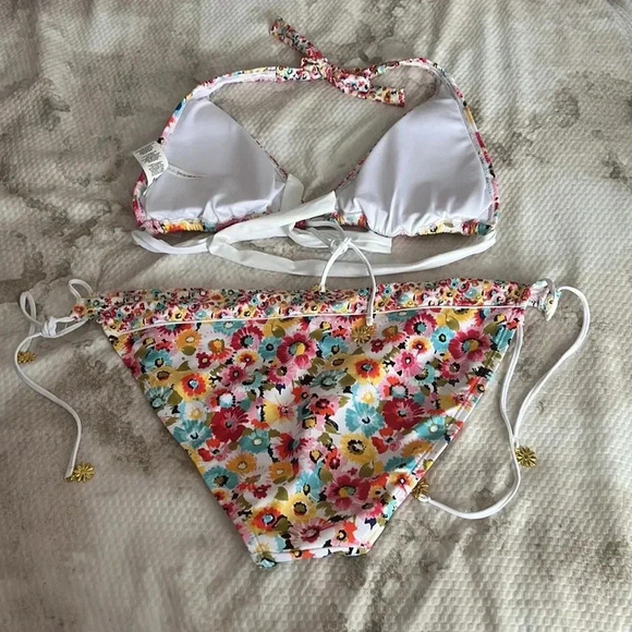 Bleu Rod Beattie Flower Hour Triangle Halter Bikini Top and Bikini Bottom Sz 10 - Picture 7 of 9